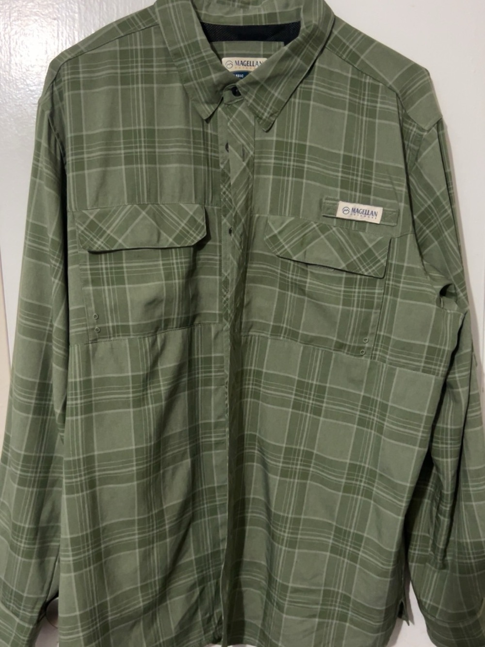 Magellan Outdoors Olive Green Plaid Fishing Shirt XL